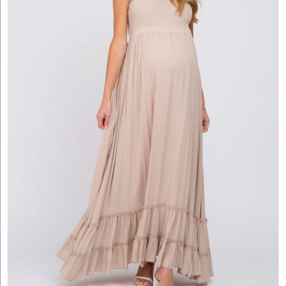 Beige maternity maxi with ruffled bottom